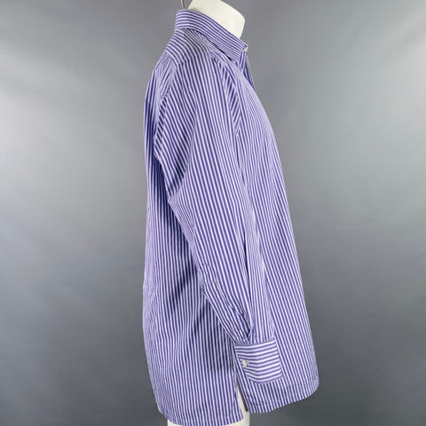 Chemise CHARVET taille M, rayée bleu et bleu clair, en coton, col classique, manches longues