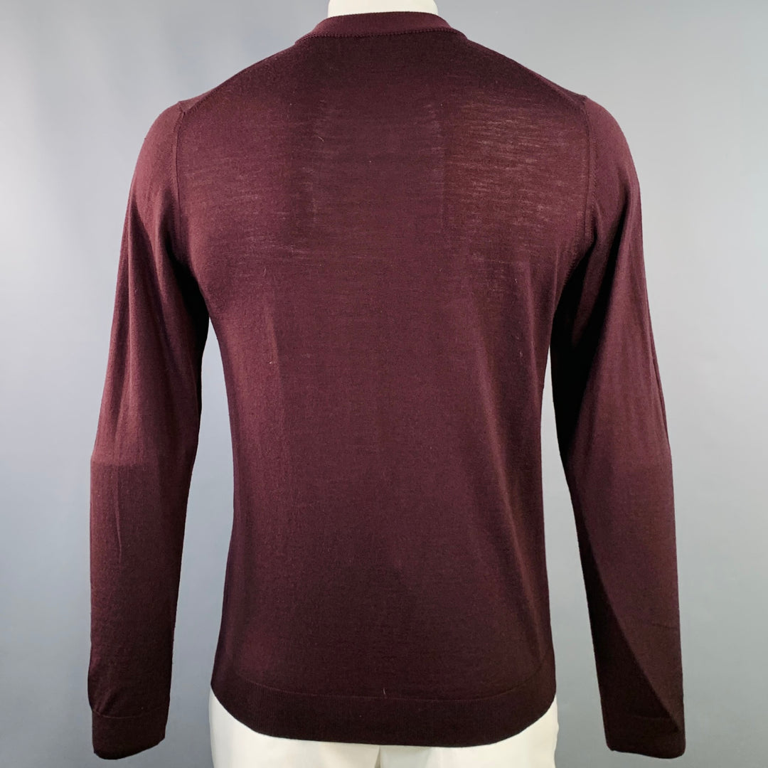 LANVIN Size L Burgundy Wool Blend V-Neck Pullover