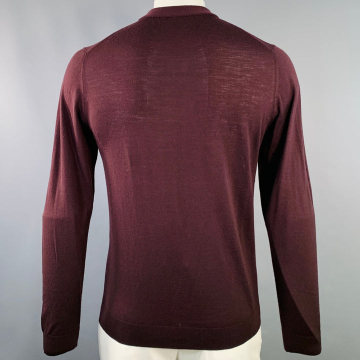 LANVIN Size L Burgundy Wool Blend V-Neck Pullover