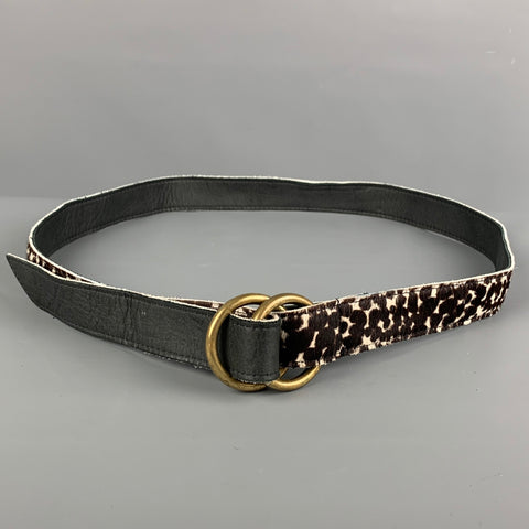 VINTAGE Ceinture en cheveux de poney à imprimé animal blanc marron