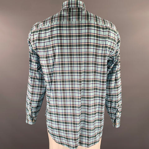 BRIONI Size L Blue Purple Green Plaid Cotton Pointed Collar Long Sleeve Shirt