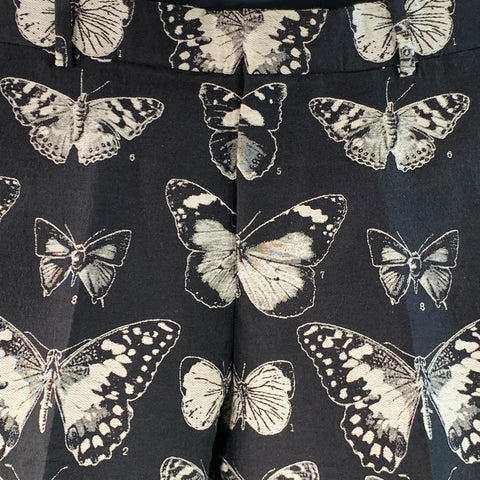 ALEXANDER MCQUEEN Size 38 Black Grey Butterfly Wool Cotton Blend Jacquard Dress Pants