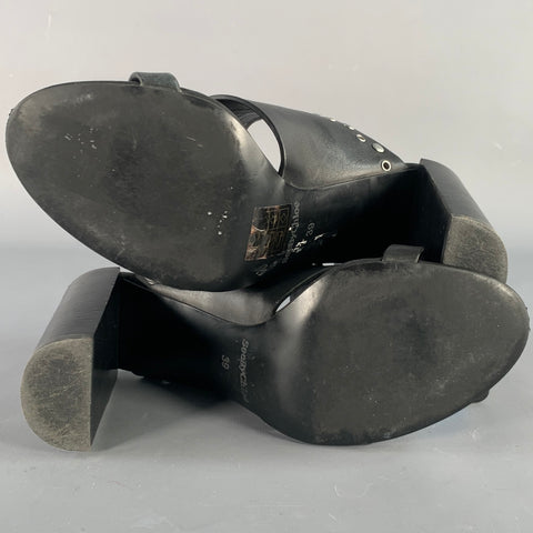 SEE by CHLOE Size 9 Black Silver Leather Studded Chunky Heel Sandals