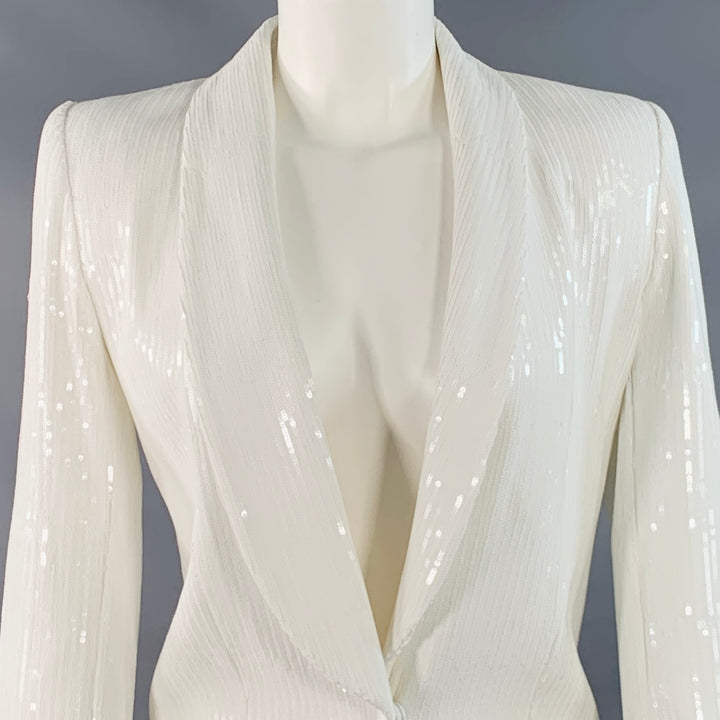 ZADIG & VOLTAIRE Size S Vive White Cotton Blend Sequined Shawl Collar Jacket Blazer