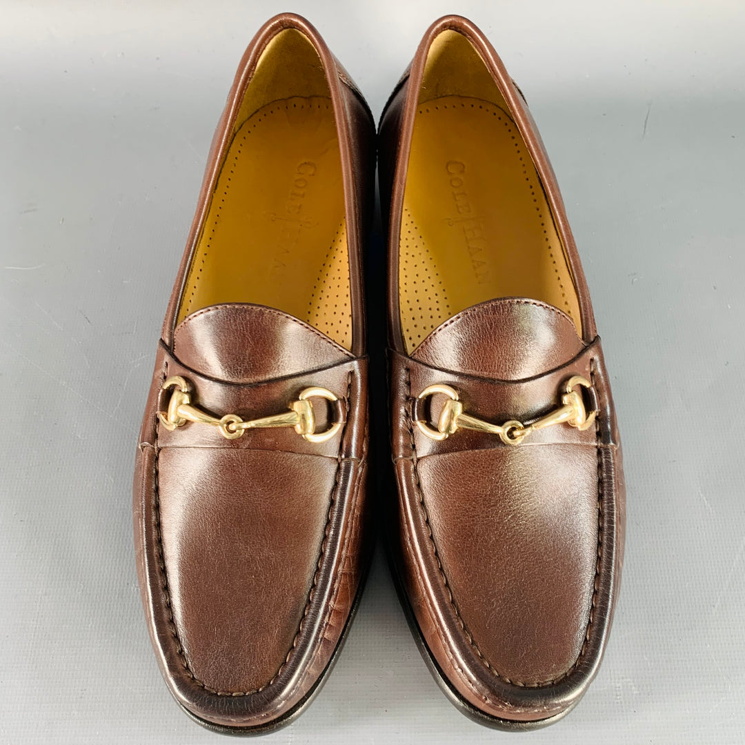 COLE HAAN Vintage Size 7 Ascot II Brown Gold Leather Horsebit Loafer Flats