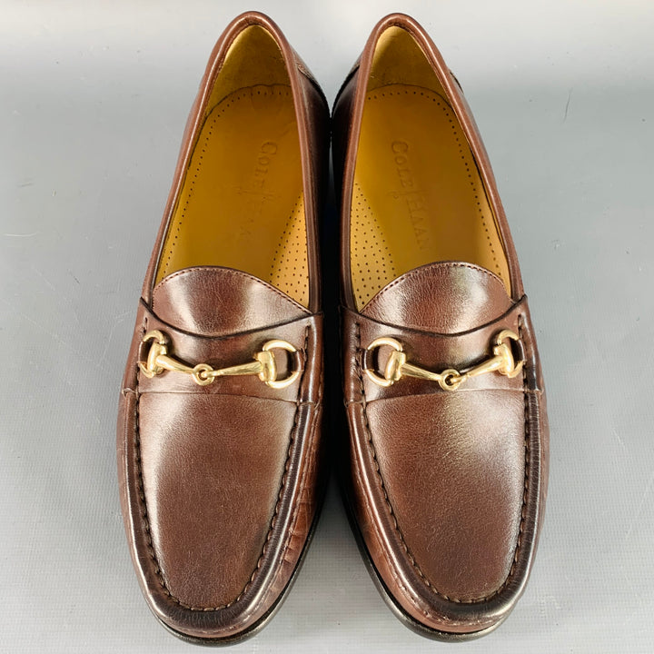 COLE HAAN Vintage Size 7 Ascot II Brown Gold Leather Horsebit Loafer Flats