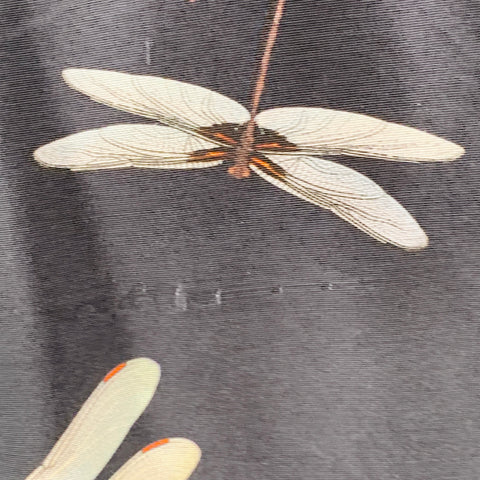 VALENTINO Size XL Black Multi Color Dragonflies Silk One Pocket Camp Short Sleeve Shirt