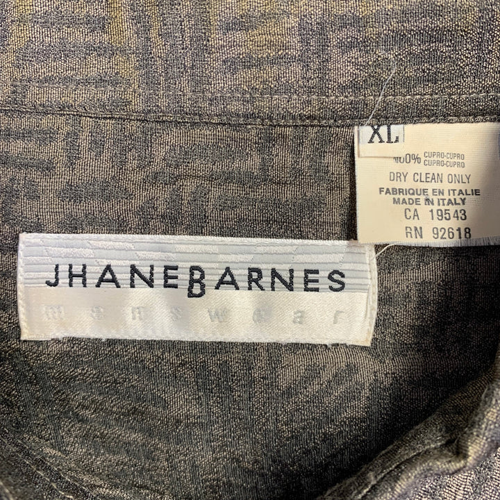 JHANE BARNES Size XL Green Olive Marbled Cupro One Pocket Long Sleeve Shirt