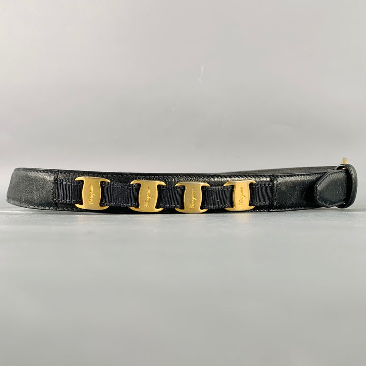SALVATORE FERRAGAMO Size 29 Black Gold Logo Leather Belt