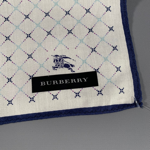 BURBERRY White Blue Diamond Cotton Pocket Square