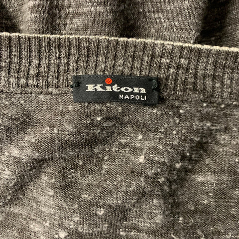 KITON Size XL Grey White Heather Silk Linen Crew Neck Pullover