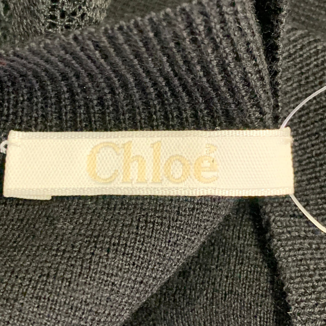 CHLOE Size L Black Wool Lace Trim Sleeveless Crew Neck Casual Top