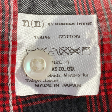 NUMBER (N)INE Size M Red White Plaid Cotton Patch Pockets Long Sleeve Shirt