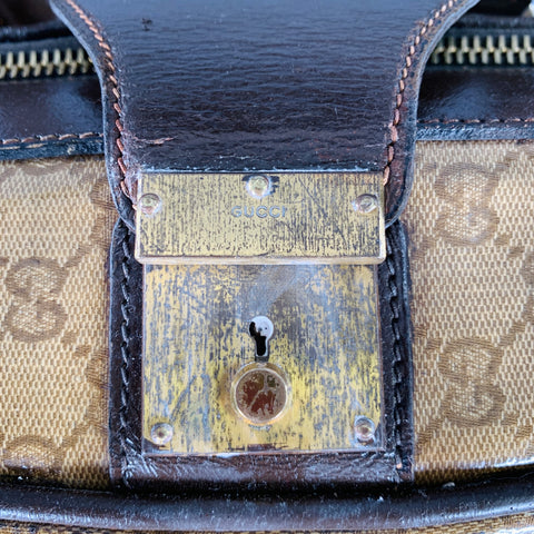 GUCCI Beige Brown Guccissima Monogram Coated Canvas Leather Suitcase