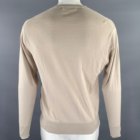 THE MONACO CASHMERE Size XL Beige Knitted Cashmere Silk Blend V-Neck Pullover