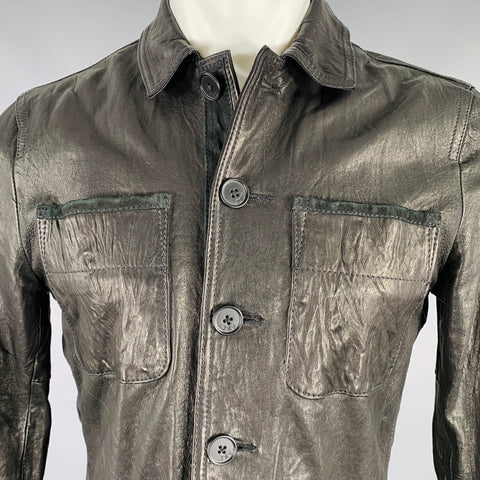 JOHN VARVATOS * U.S.A. Size XS Black Distressed Elbow Patches Leather Jacket