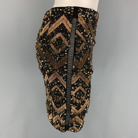 ALLSAINTS Size 6 Black Gold Nylon Sequined Pencil Skirt