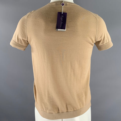 RALPH LAUREN Size L Camel Knit Cashmere Ribbed T-shirt