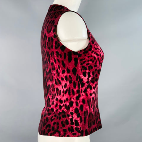 DOLCE & GABBANA Size 6 Black Purple Wool Animal Print Sleeveless Pullover