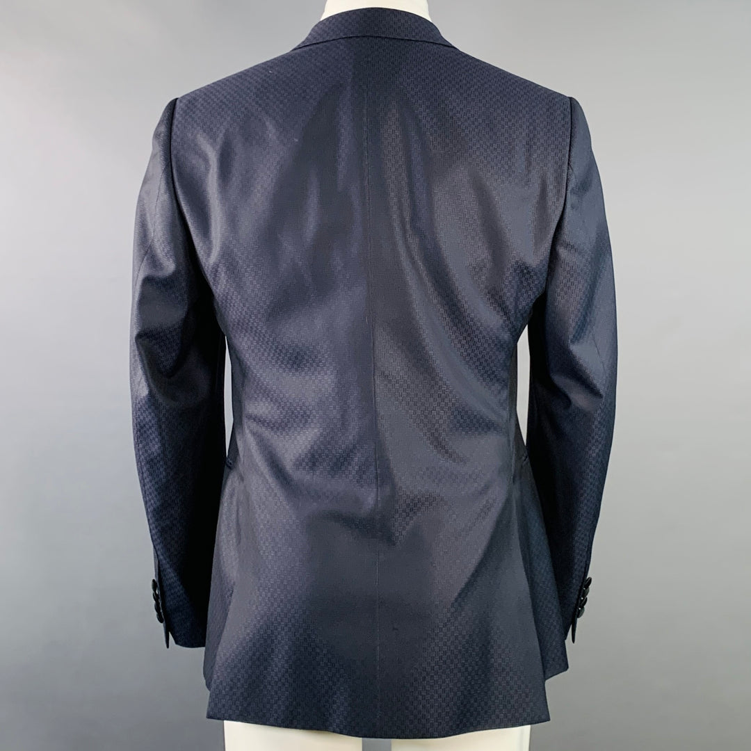 EMPORIO ARMANI Size 40 Navy Black Textured Wool Silk Sport Coat