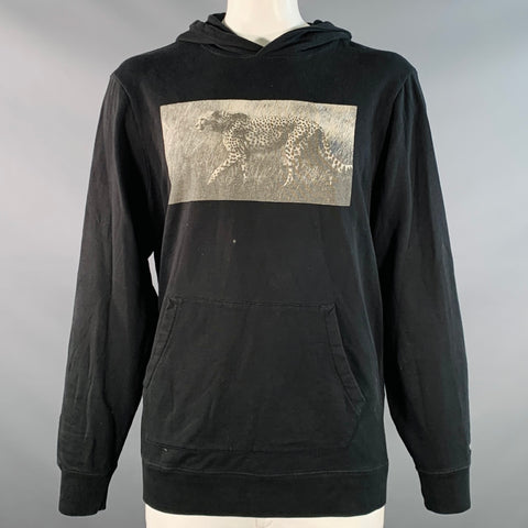 OVADIA & SONS Size XXL Black Grey Cheetah Photograph Print Cotton Hooded Sweatshirt