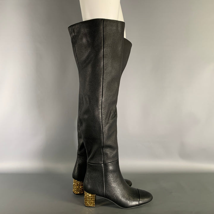 KURT GEIGER Size 8 Black Gold Leather Pebble Grain Boots