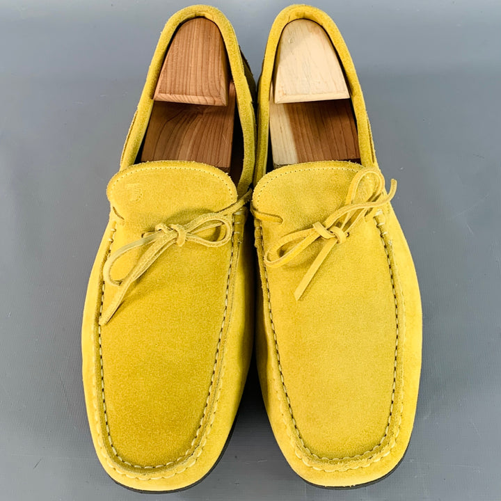 TOD'S Size 12.5 Yellow Suede Rubber Sole Drivers Loafers