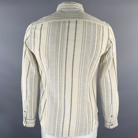 JOHN VARVATOS U.S.A. Size L Cream Blue Stripe Cotton Long Sleeve Shirt