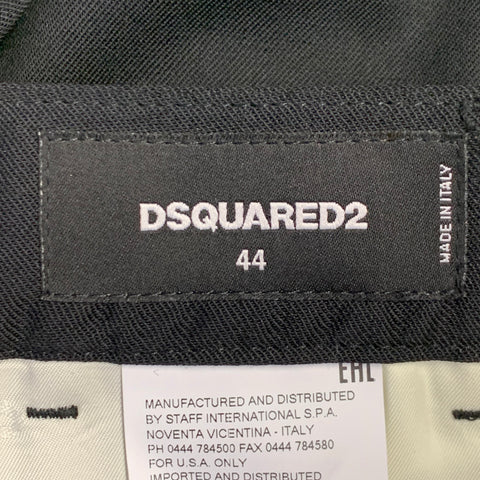 DSQUARED2 Size L Black Virgin Wool Blend Flat Front Dress Pants