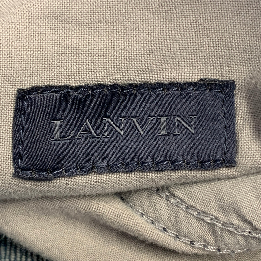LANVIN Size 34 Blue Twill Cotton Straight Contrast Stitch Zip Fly Jeans