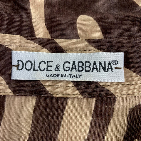 DOLCE & GABBANA Size 36 Tan Brown Animal Print Silk Long Sleeve Shirt
