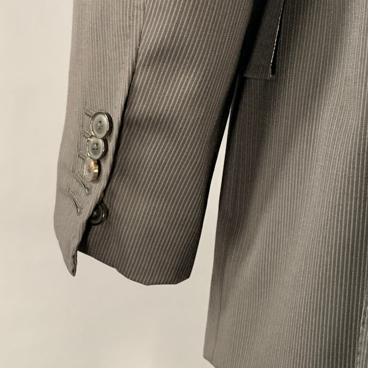 ASTOR & BLACK Size 44 Black Grey Stripe Single Breasted Peak Lapel 3 Piece Suit