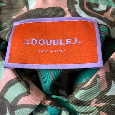 LA DOUBLEJ Size S Pink Green Leafs Button Up Blouse