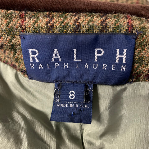 RALPH LAUREN Size 8 Tan Burgundy Wool Houndstooth Jacket