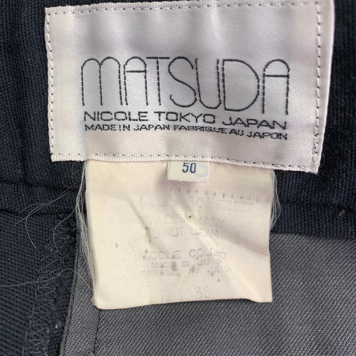 MATSUDA Size 34 Black Cotton Blend Flat Front Dress Pants