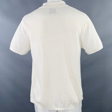 REIGNING CHAMP Size XL Victor Cream Mesh Knit Cotton Linen Open Collar Polo