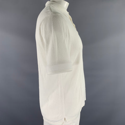 RAG & BONE Size L White Woven Cotton Blend Buttoned Polo