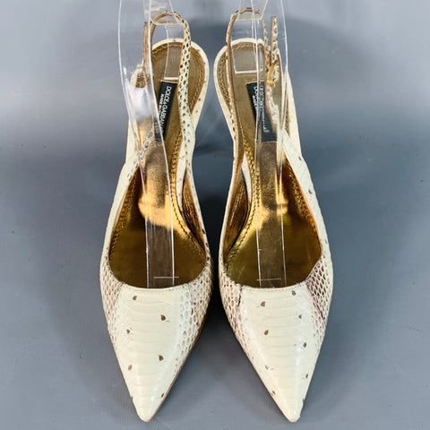 DOLCE & GABBANA Size 6.5 Beige Brown Snakeskin Leather Slingback Pumps