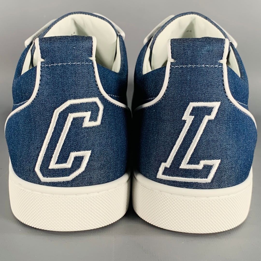 CHRISTIAN LOUBOUTIN Size 11 Blue White Denim Rubber Sole Sneakers