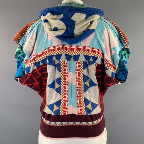 BERNHARD WILLHELM FW2012 Size XL Blue Multi Color Abstract Cotton Blend Zip Up Jacket