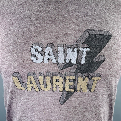 SAINT LAURENT Size S Purple Grey Logo Viscose Polyester T-shirt