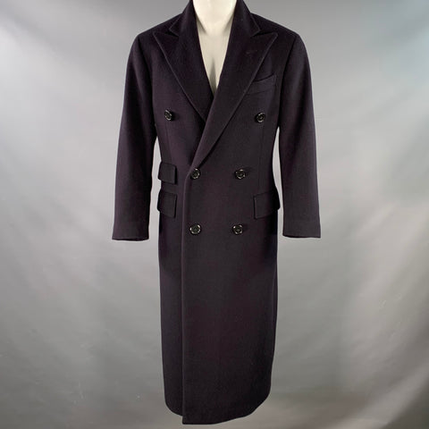 RALPH LAUREN Size 38 Navy Cashmere Double Breasted Peak Lapel Coat