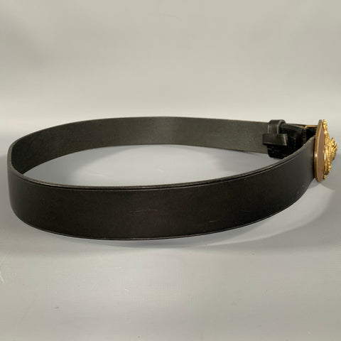 RALPH LAUREN Size 38 Black Gold Crackled Leather Belt