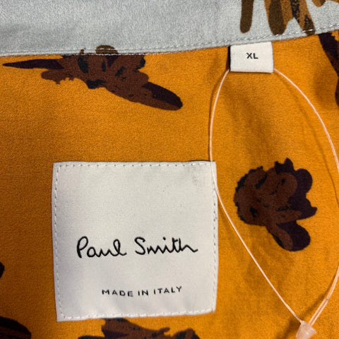 PAUL SMITH Size XL Light Blue Orange Floral Organic Cotton Short Sleeve Shirt