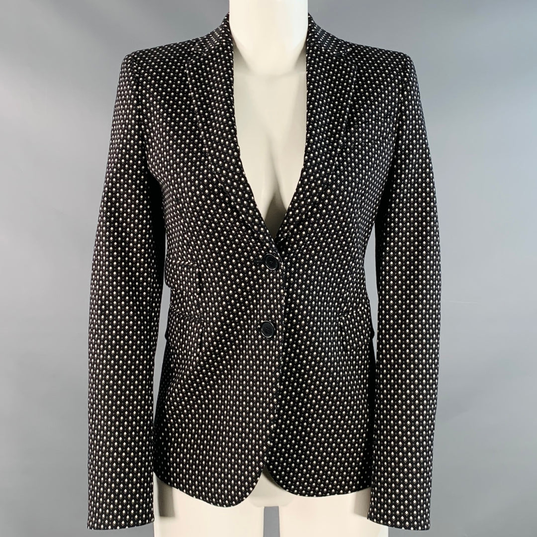 AKRIS Size 2 Black White Cotton Blend Diamond Single Breasted Jacket Blazer