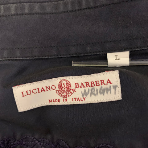 LUCIANO BARBERA Size L Navy Embroidery Long Sleeve Shirt