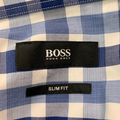 HUGO BOSS Size M Blue White Plaid Cotton Long Sleeve Shirt