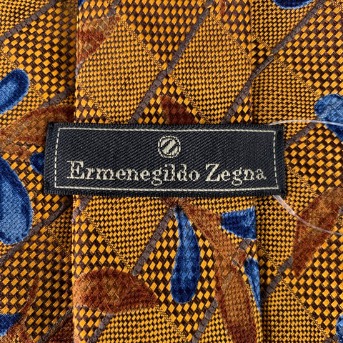 ERMENEGILDO ZEGNA Gold Blue Textured Silk Tie