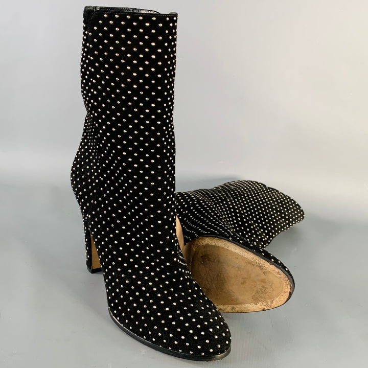 JIMMY CHOO Size 8 Black Studded Suede Pull On Boots