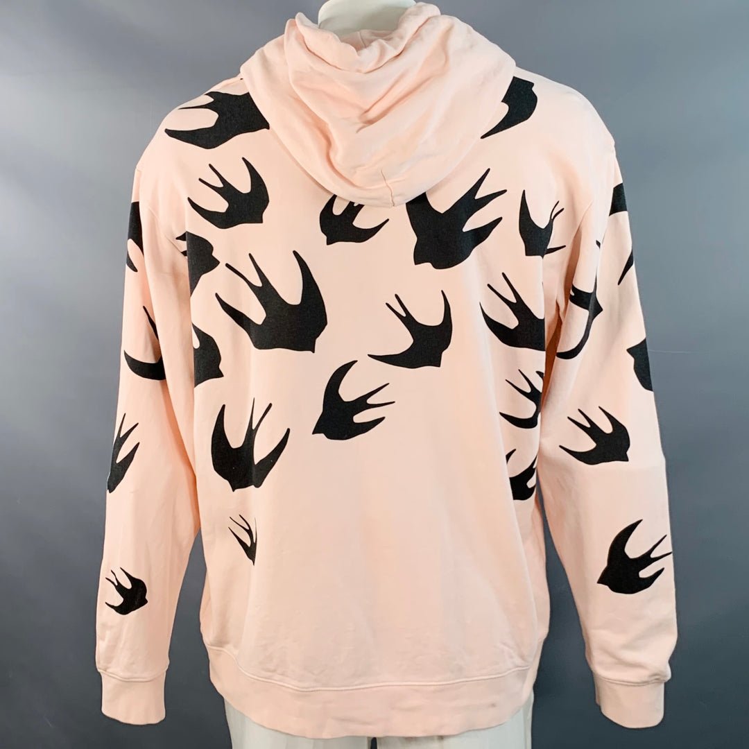 MCQ by ALEXANDER MCQUEEN Size XXL Pink Black Birds Cotton Hooded Sweatshirt